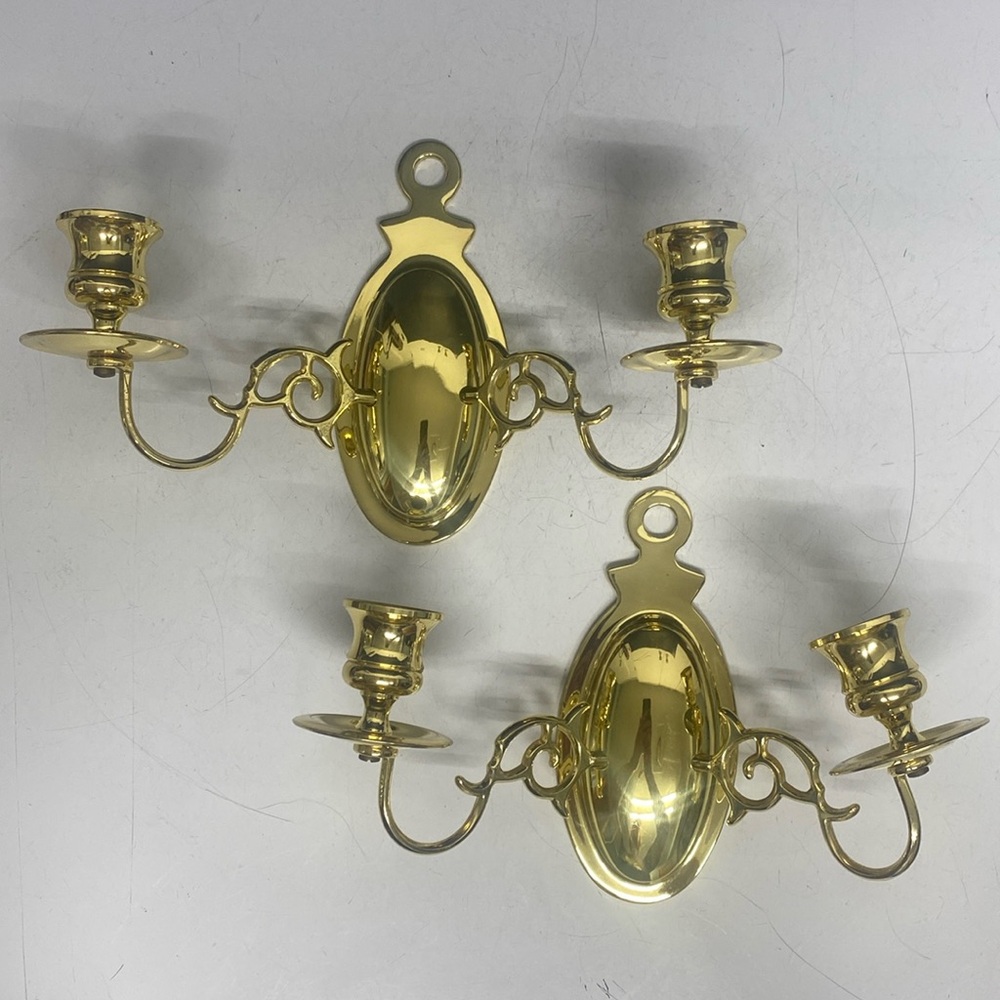 Brass Double Candle Wall Sconce Hanging Sconce Set of Two